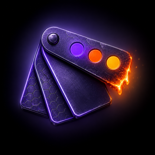 Forged brand style icon — fanned swatch plates with glowing brand colors