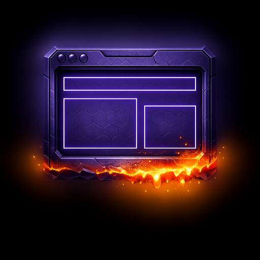 Forged web design icon — browser window in violet steel with molten edge