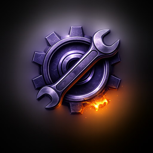 Forged website maintenance icon — wrench crossed over a gear with molten accent
